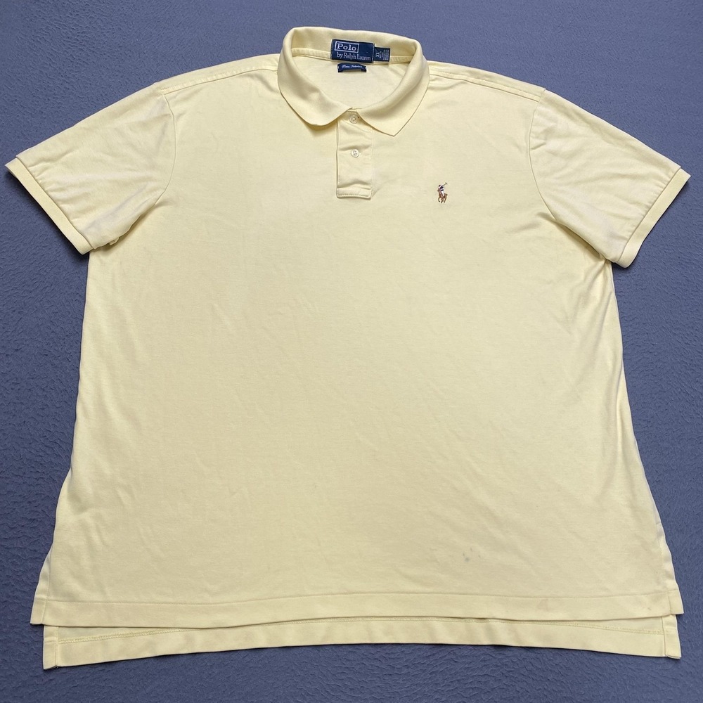 Polo Ralph Lauren Polo Shirt Mens XL‎ Yellow Pima Interlock Cotton Short Sleeve